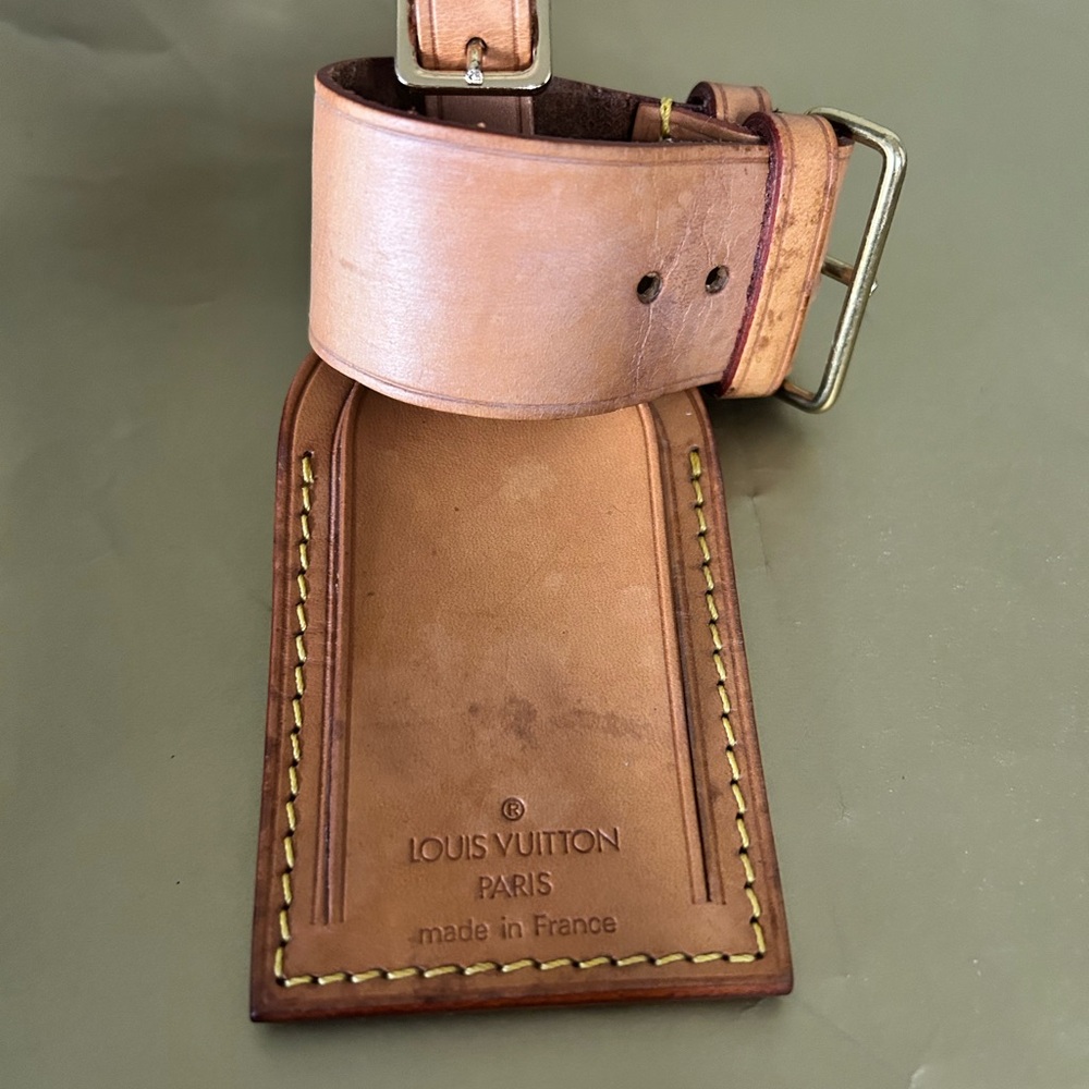 Authentic Louis Vuitton Leather Luggage Tag and Strap
